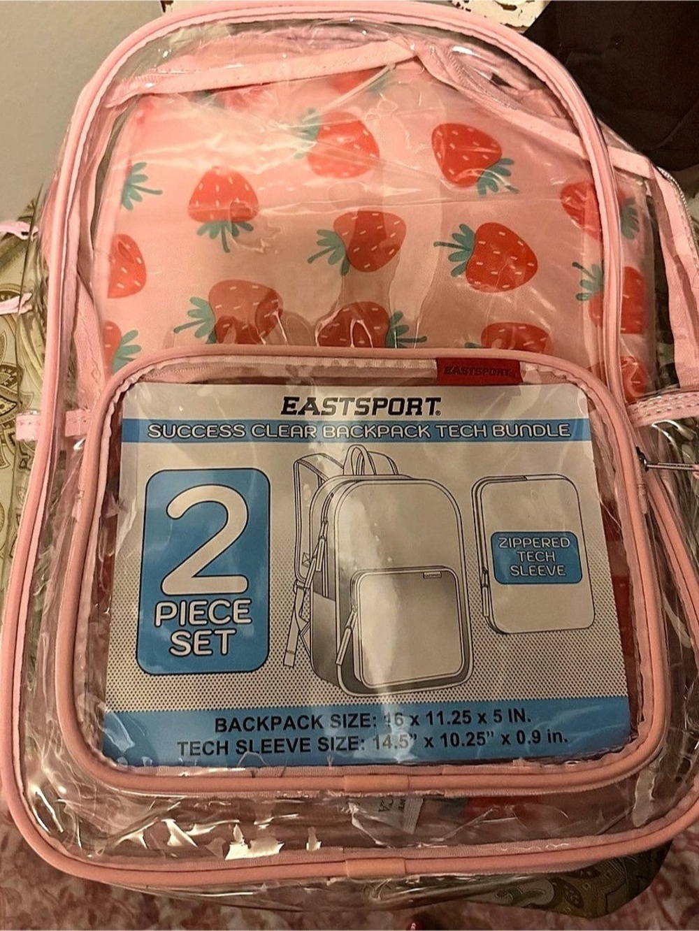 Eastport Success Clear Backpack Tech Bundle Strawberry Clear Backpack Tech
